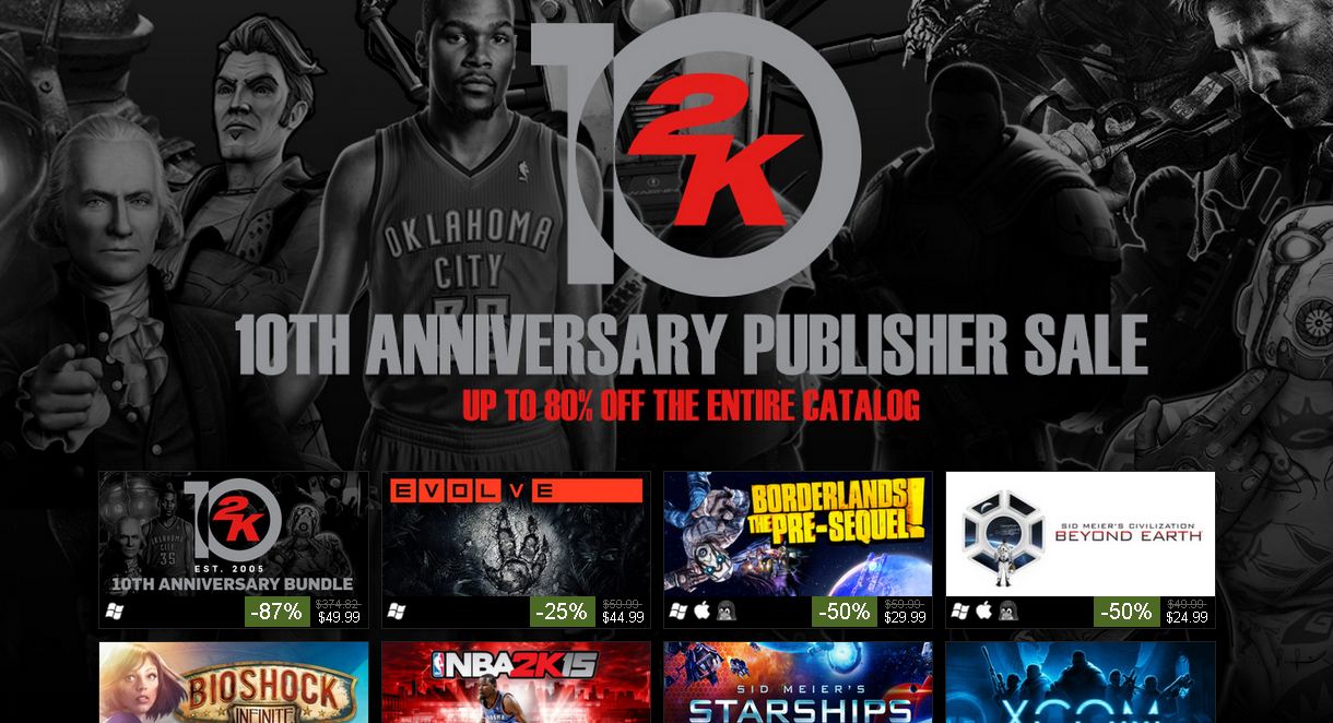Latest Steam Sale Discounts Variety of 2K Games