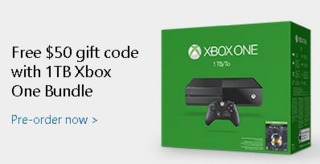 1TB Xbox One Adds $50 Gift Card