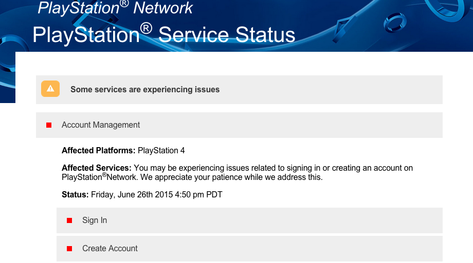 PlayStation 4 Online Network is "Experiencing Issues"