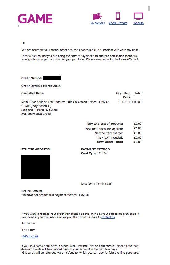 UK Retailer Game Cancelling Some MGS 5 Pre-Orders