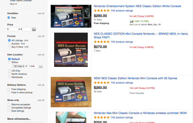 NES Classic’s Ebay Price Triples, Surprising No One
